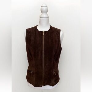 Banana Republic Genuine Leather Suede Dark Brown Vest Full Zip Sz 10 Zip Pockets